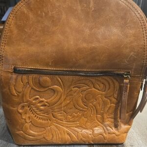 Born Tan Leather Backpac Bag with Embossed Design